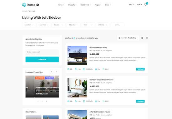 List with left sidebar